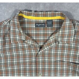 Levis Silvertab Shirt Mens Large Green Orange Check Button Short Sleeve Casual